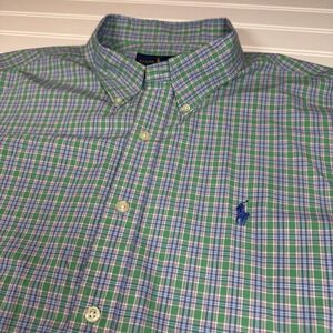 Ralph Lauren Button Down Shirt Men's XL Plaid Green Blue GUC Preppy Blue Pony